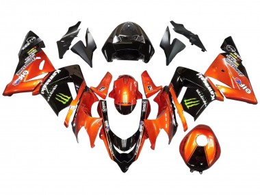 2004-2005 Burnt Orange Black Monster Elf Kawasaki ZX10R Motorcycle Fairings