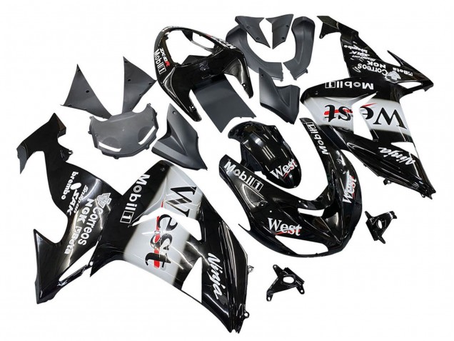 2006-2007 Glossy Black White West Kawasaki ZX10R Motorcycle Fairings