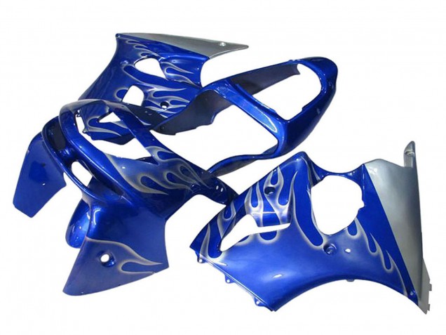 1998-1999 Blue Silver Flame Kawasaki ZX6R Motorcycle Fairings
