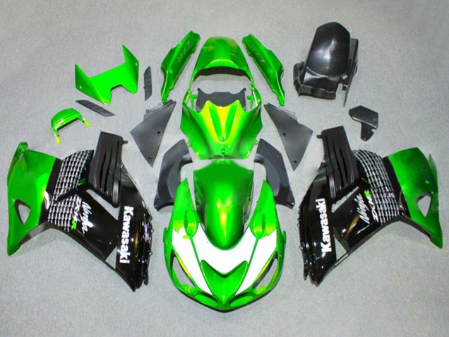 2006-2011 Grren White Glossy Black Kawasaki ZX14R ZZR1400 Motorcycle Fairings
