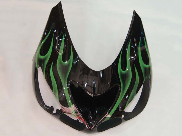 2006-2011 Glossy Black Green Flame Kawasaki ZX14R ZZR1400 Motorcycle Fairing