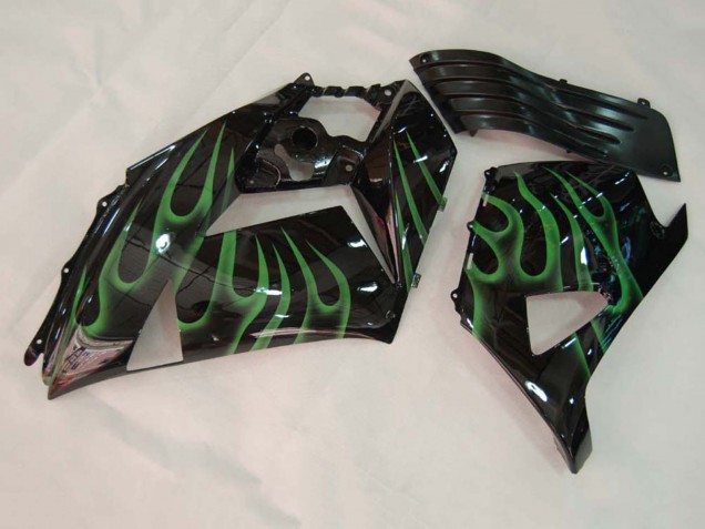 2006-2011 Glossy Black Green Flame Kawasaki ZX14R ZZR1400 Motorcycle Fairing