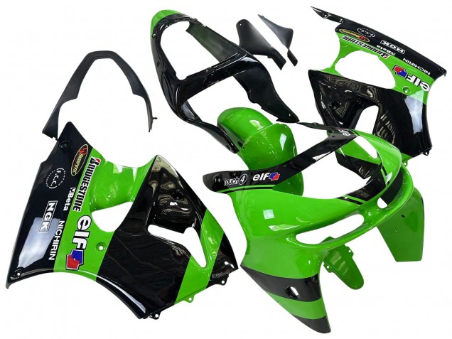 1998-1999 Green Glossy Black Elf Bridgestone Kawasaki ZX6R Motorcycle Fairings