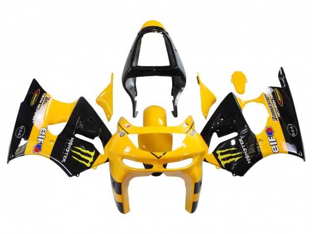 1998-1999 Yellow Black Monster Elf Bridgestone Kawasaki ZX6R Motorcycle Fairings