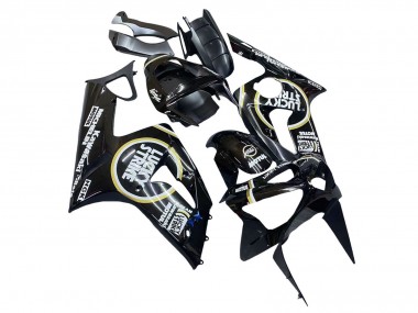 2003-2004 Glossy Black White Motul Lucky Strike Kawasaki ZX6R Motorcycle Fairings