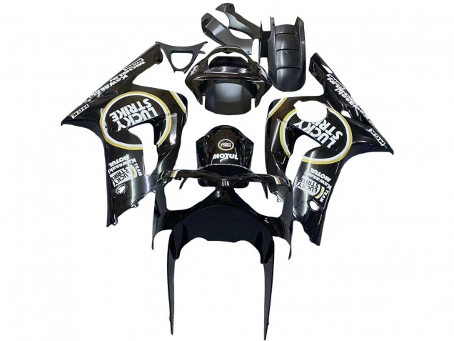 2003-2004 Glossy Black White Motul Lucky Strike Kawasaki ZX6R Motorcycle Fairings