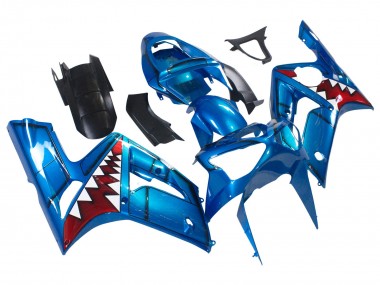 2003-2004 Blue White Red Shark Kawasaki ZX6R Motorcycle Fairings