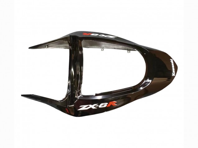 2003-2004 Glossy Black Red Flame Kawasaki ZX6R Motorcycle Fairings