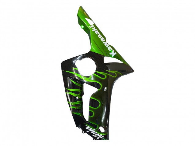 2003-2004 Glossy Black Green Flame Kawasaki ZX6R Motorcycle Fairings