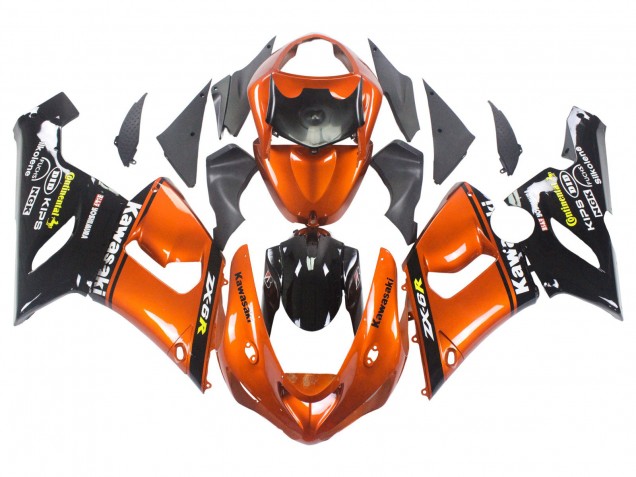 2005-2006 Orange Black Kawasaki ZX6R Motorcycle Fairing