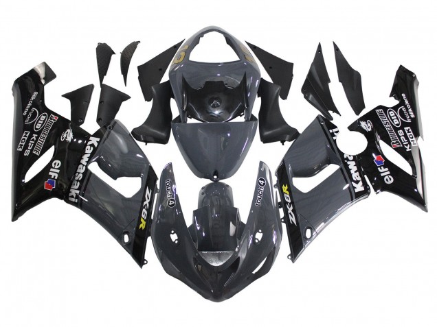 2005-2006 Dark Grey Black Kawasaki ZX6R Motorcycle Fairings