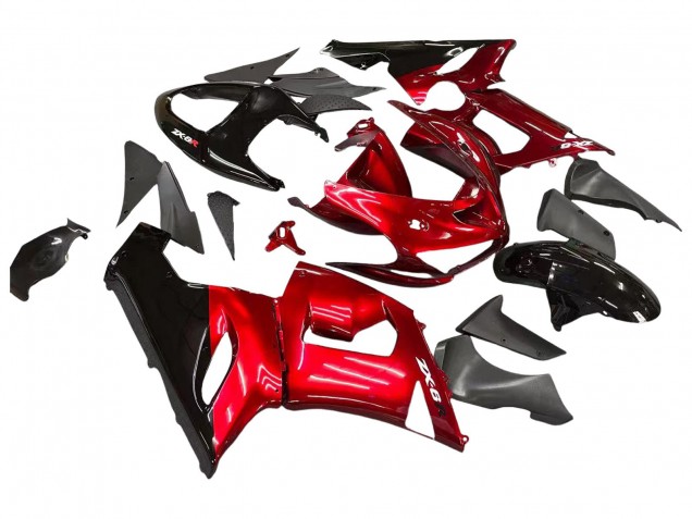2005-2006 Red Black Kawasaki ZX6R Motorcycle Fairings