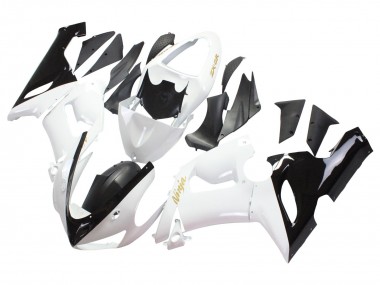 2005-2006 White Black Gold Ninja Kawasaki ZX6R Motorcycle Fairings