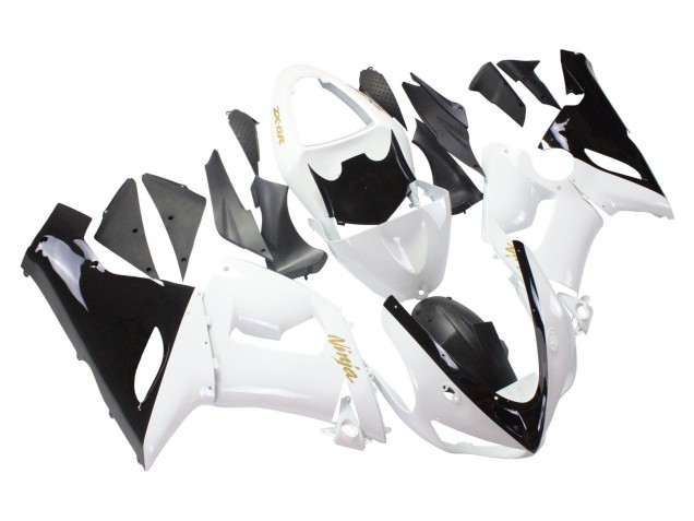 2005-2006 White Black Gold Ninja Kawasaki ZX6R Motorcycle Fairings