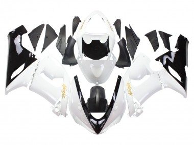 2005-2006 White Black Gold Ninja Kawasaki ZX6R Motorcycle Fairings