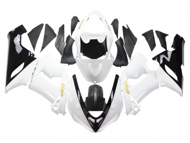 2005-2006 White Black Gold Ninja Kawasaki ZX6R Motorcycle Fairings
