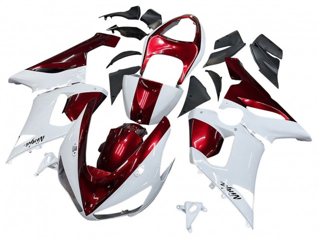 2005-2006 White Red Kawasaki ZX6R Motorcycle Fairings
