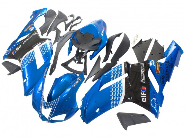 2007-2008 Black Blue Elf Kawasaki ZX6R Motorcycle Fairings
