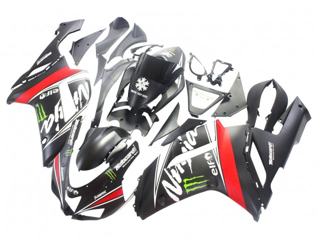 2007-2008 Black White Red with White Snow Decal Ninja Elf Kawasaki ZX6R Motorcycle Fairings