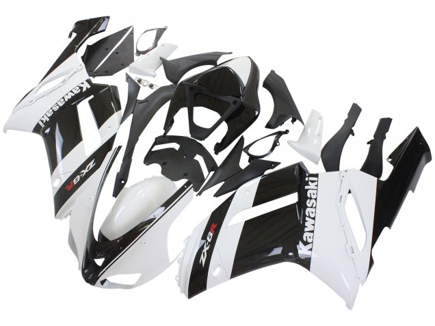 2007-2008 White Black Kawasaki ZX6R Motorcycle Fairing
