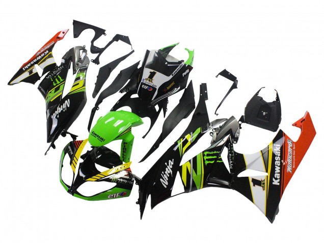 2009-2012 Green Glossy Black Yellow White Red Elf Monster Kawasaki ZX6R Motorcycle Fairings