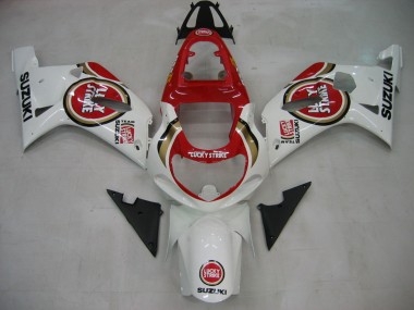 2000-2002 White Red Lucky Strike Suzuki GSXR1000 Motorcycle Fairings