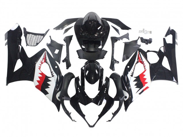 2005-2006 Glossy Black Red White Shark Suzuki GSXR 1000 Motorcycle Fairings