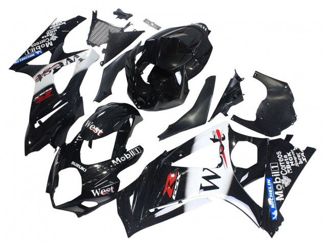 2007-2008 Glossy Black White West Suzuki GSXR 1000 Motorcycle Fairings