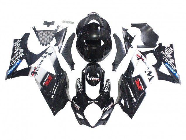 2007-2008 Glossy Black White West Suzuki GSXR 1000 Motorcycle Fairings