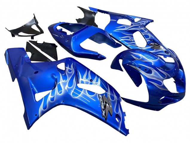 2001-2003 Blue with White Flame Suzuki GSXR 600 / GSXR 750 Motorcycle Fairings