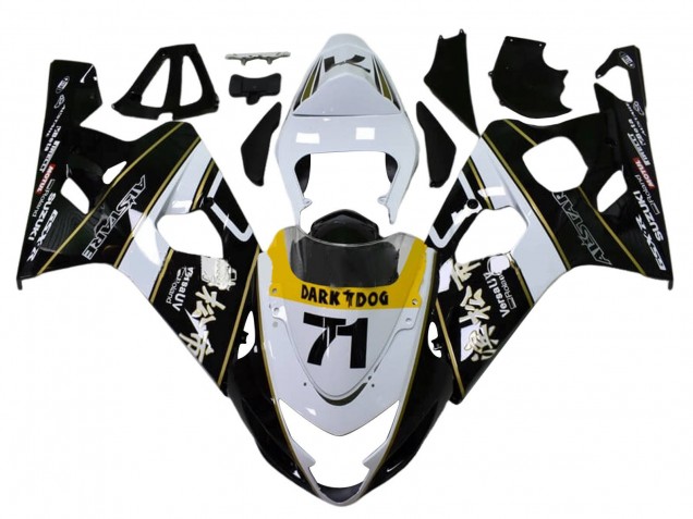 2004-2005 White Black Yellow Dark Dog 71 Suzuki GSXR 600 / GSXR 750 Motorcycle Fairings
