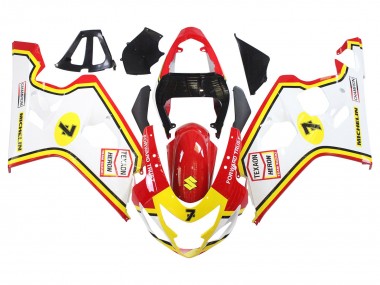 2004-2005 White Red Yellow Michelin Texaon Heron 7 Suzuki GSXR 600 / GSXR 750 Motorcycle Fairings