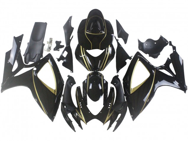 2006-2007 Glossy Black Gold Stripe Suzuki GSXR 600 / GSXR 750 Motorcycle Fairings