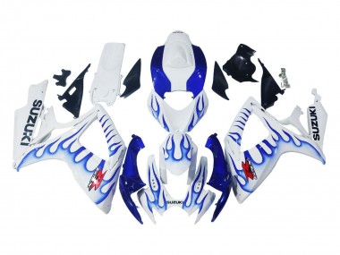 2006-2007 White Blue Flame Suzuki GSXR 600 / GSXR 750 Motorcycle Fairings