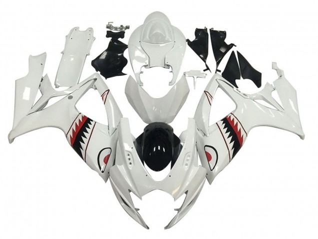 2006-2007 White Red Black Shark Suzuki GSXR 600 / GSXR 750 Motorcycle Fairings