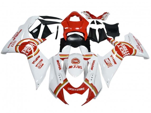 2008-2010 White Red Lucky Strike Suzuki GSXR 600 / GSXR 750 Motorcycle Fairings
