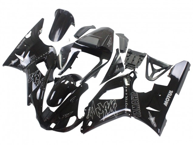 2000-2001 Glossy Black White Monster Motul Yamaha YZF 1000 R1 Motorcycle Fairings