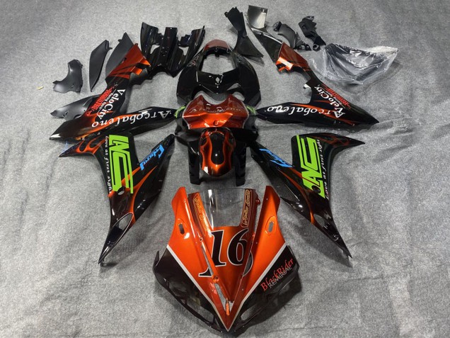 2002-2003 Orange Black Neon Green with Flame 16 Yamaha YZF 1000 R1 Motorcycle Fairings