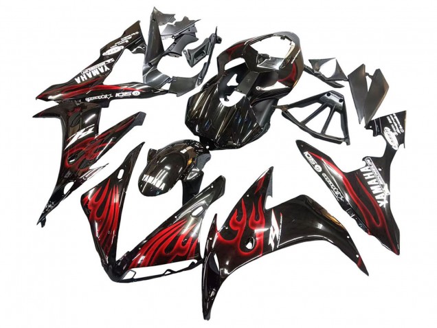 2004-2006 Glossy Black Red Flame Yamaha YZF 1000 R1 Motorcycle Fairings