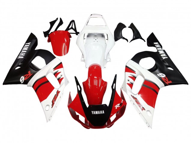 1998-2002 White Red Glossy Black Yamaha YZF 600 R6 Motorcycle Fairings