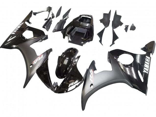 2003-2004 Glossy Black Matte Black White Decals Yamaha YZF R6 Motorcycle Fairings