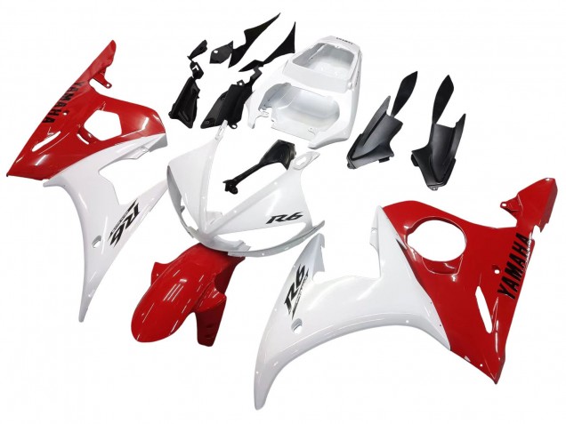 2006-2009 White Red Yamaha YZF R6S Motorcycle Fairings