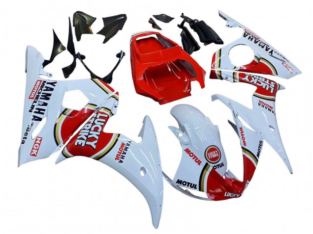 2006-2009 White Red Lucky Strike Motul Yamaha YZF R6S Motorcycle Fairings