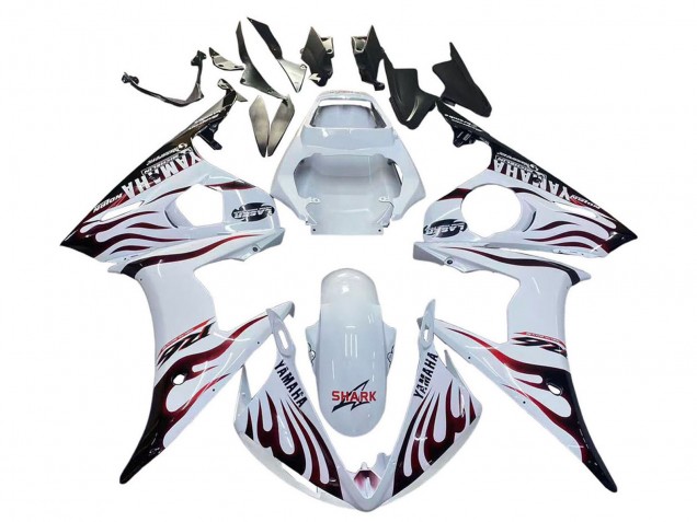 2006-2009 White with Dark Black Flame Yamaha YZF R6S Motorcycle Fairings