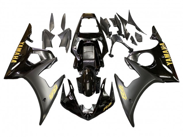 2003-2004 Glossy Black Matte Black Gold Decals Yamaha YZF R6 Motorcycle Fairings