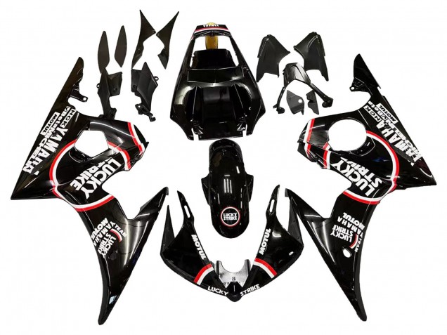 2003-2004 Glossy Black Red White Lucky Strike Motul Yamaha YZF R6 Motorcycle Fairings