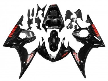 2003-2004 Glossy Black Red Yamaha YZF R6 Motorcycle Fairings