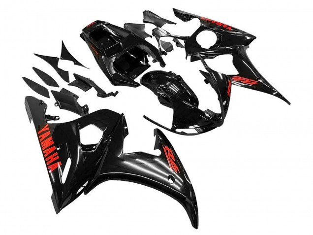 2006-2009 Glossy Black Red Yamaha YZF R6S Motorcycle Fairings