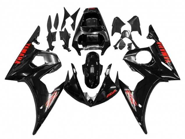 2006-2009 Glossy Black Red Yamaha YZF R6S Motorcycle Fairings