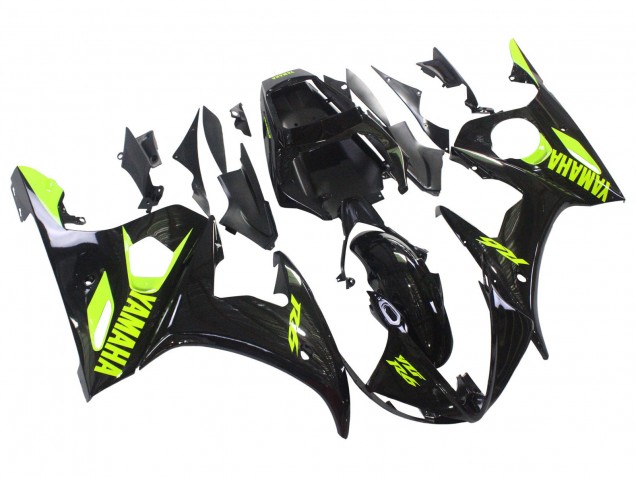 2003-2004 Glossy Black Neon Yellow Yamaha YZF R6 Motorcycle Fairings